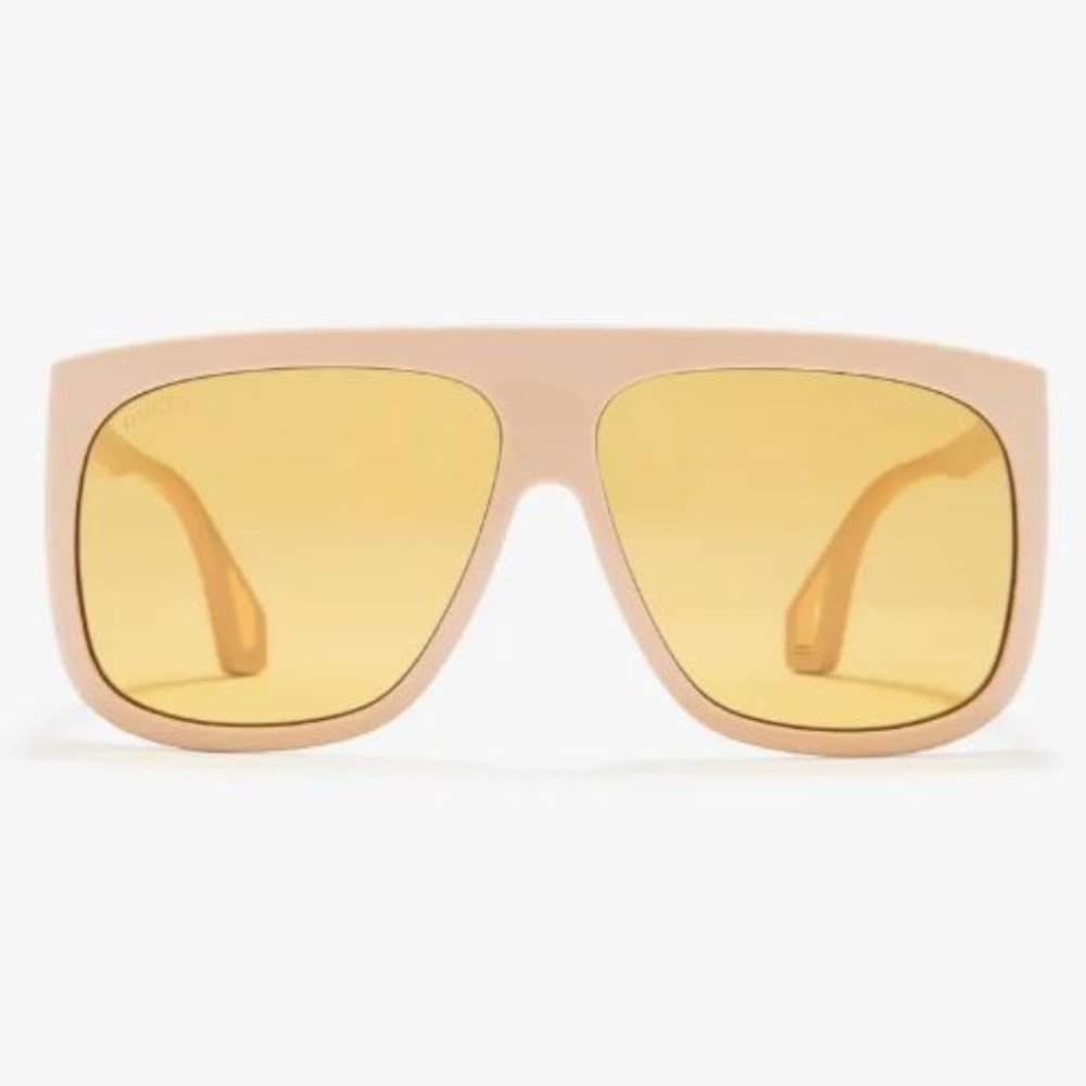 GUCCI 62mm Shield Aviator Sunglasses, Main, color, IVORY IVORY BROWN GUCCI 62mm